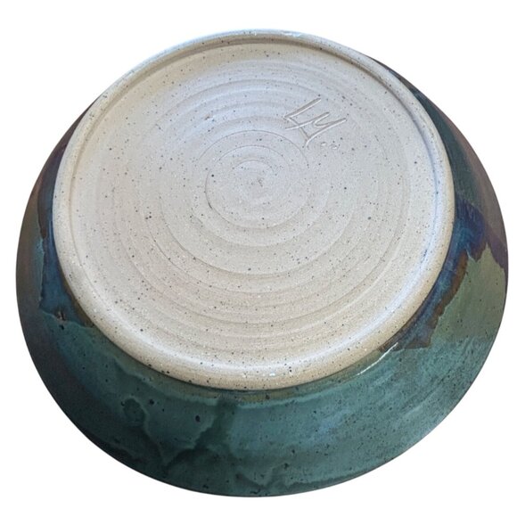 Handmade Artist Signed Ceramic Centerpiece Bowl Earthy Glaze possible flaw PICS - Picture 10 of 12